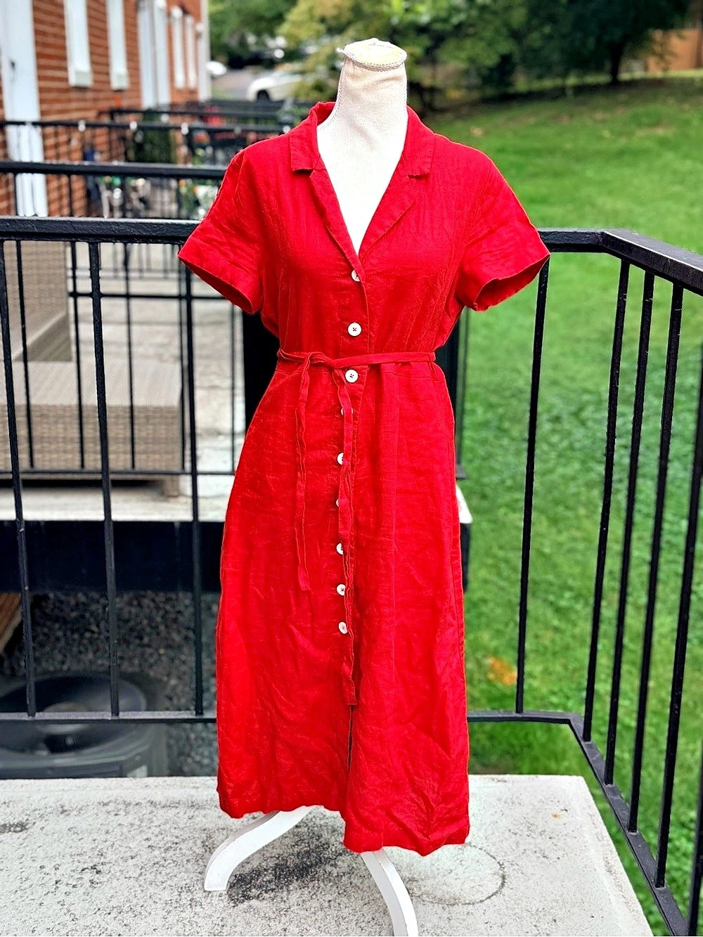 Quince 100% European Linen Shirt Dress Red Small